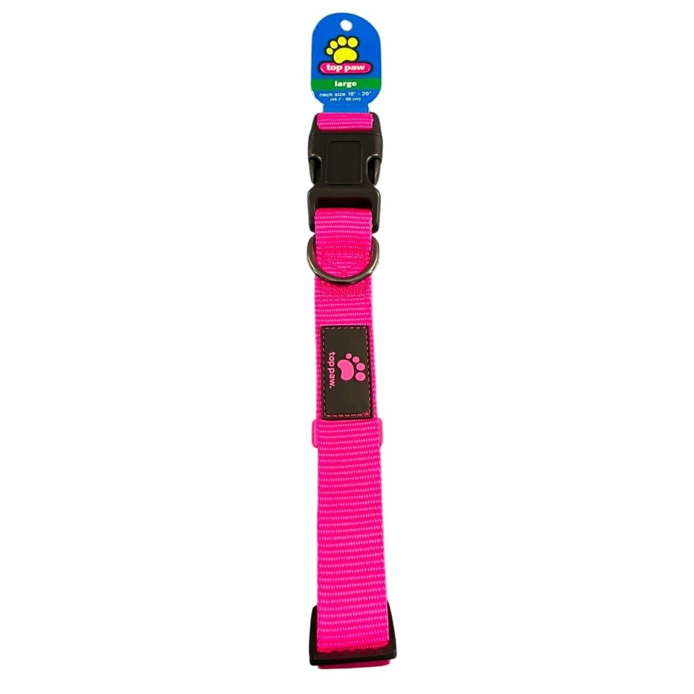 Top Paw Dog Collar Large Pink‎ Adjustable Nylon Heavy Duty Buckle Pet